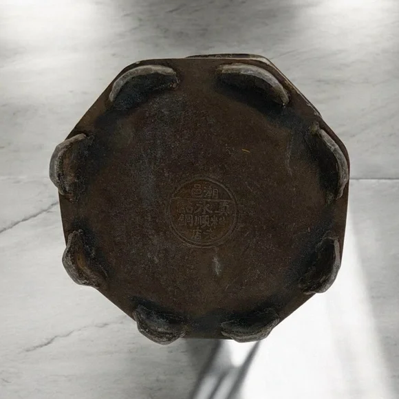 Early 1900's Chinese Shantou Pewter Tea Caddy With Reverse Painted Glass Panels - Picture 10 of 10